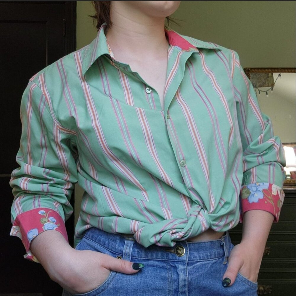 Green striped button up